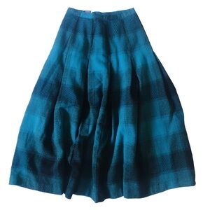 VINTAGE Wool Blue Plaid High-waisted Skirt